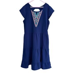 Wonder Nation Girls Navy Embroidered Cap Sleeve Scoop Neck A-Line Dress XL 14-16